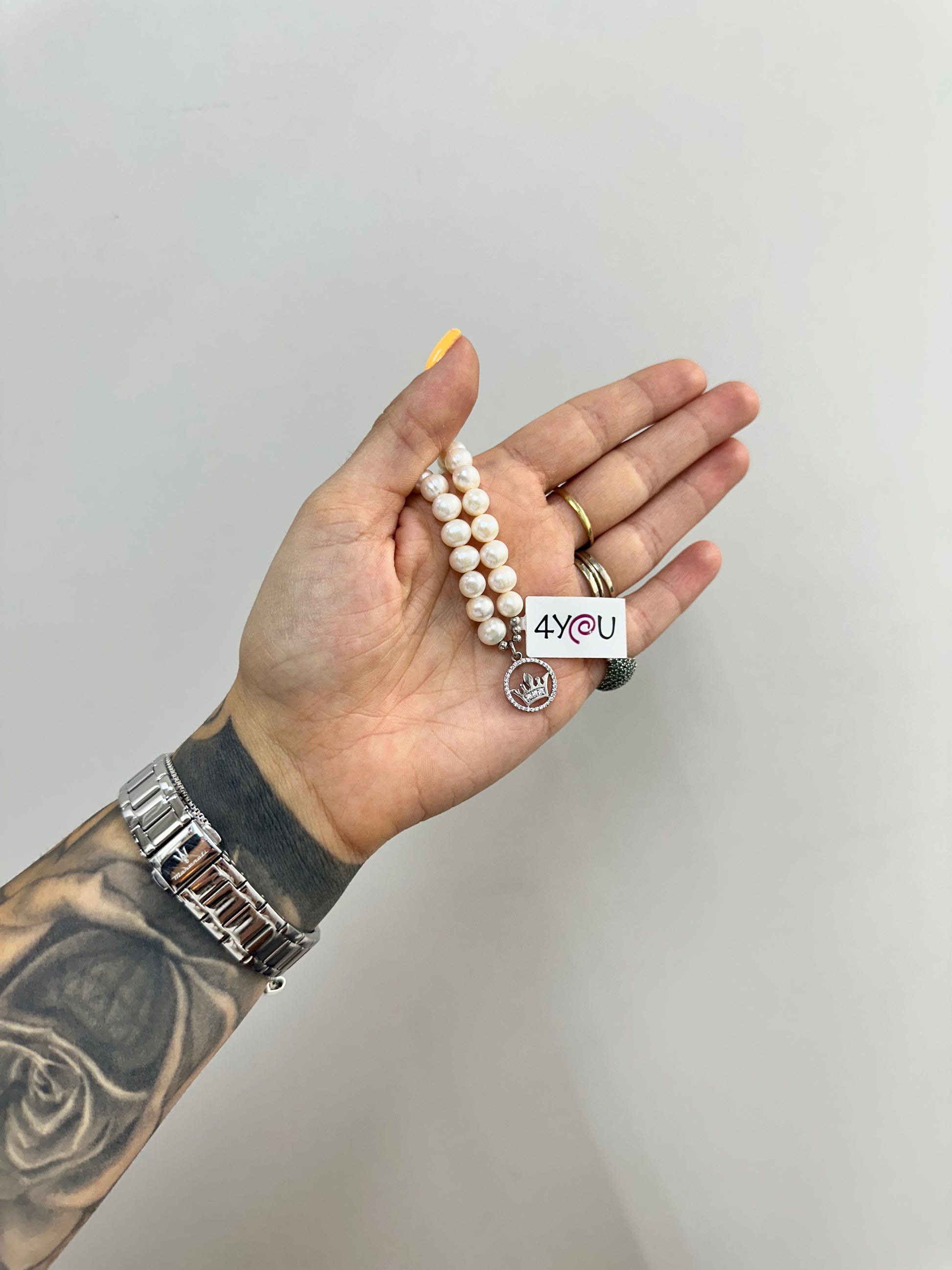 BRACCIALE DI PERLE CON CORONA ARGENTO