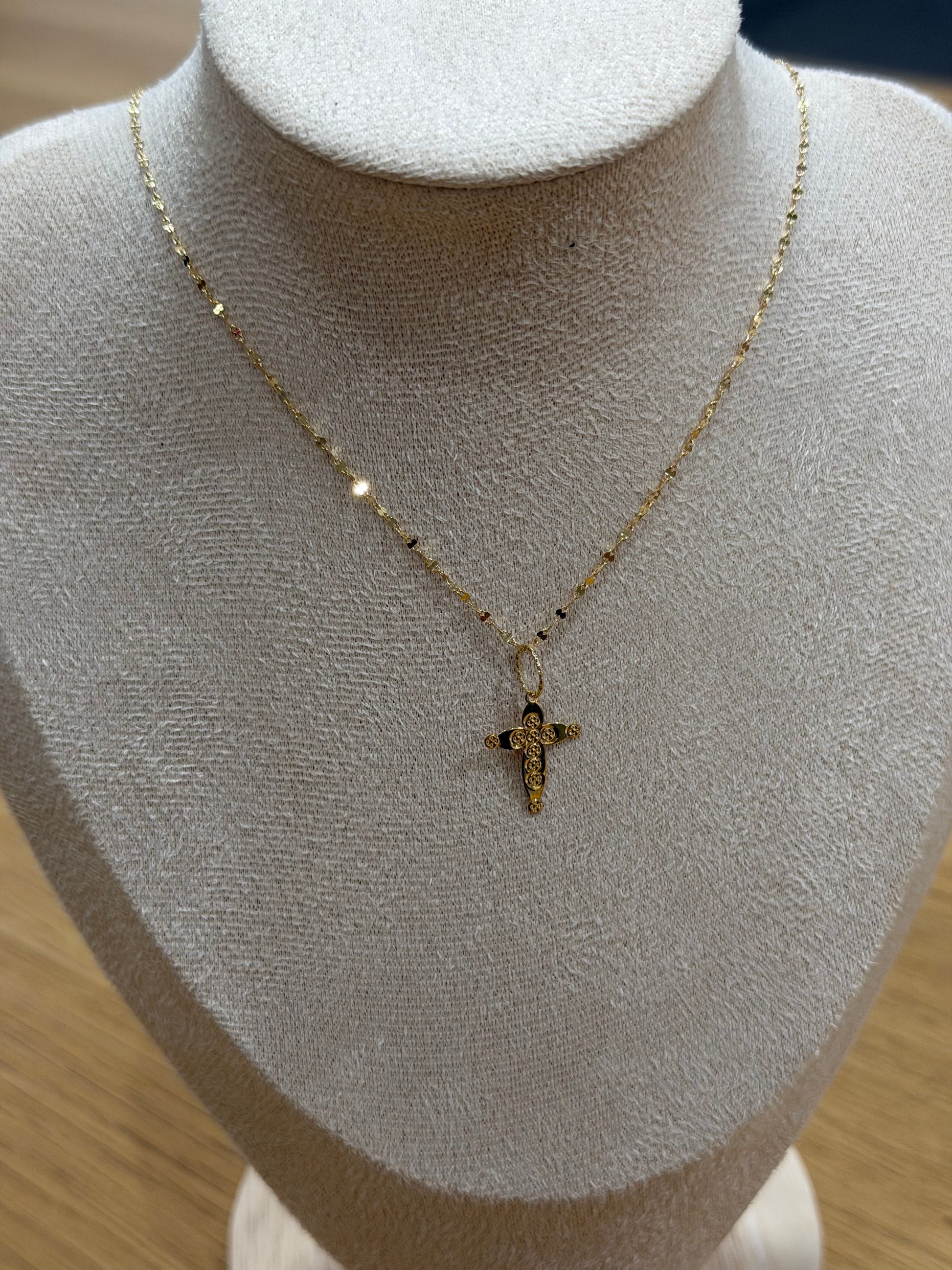 COLLANA ORO 18KT SPECCHIATA CON CIONDOLO CROCE