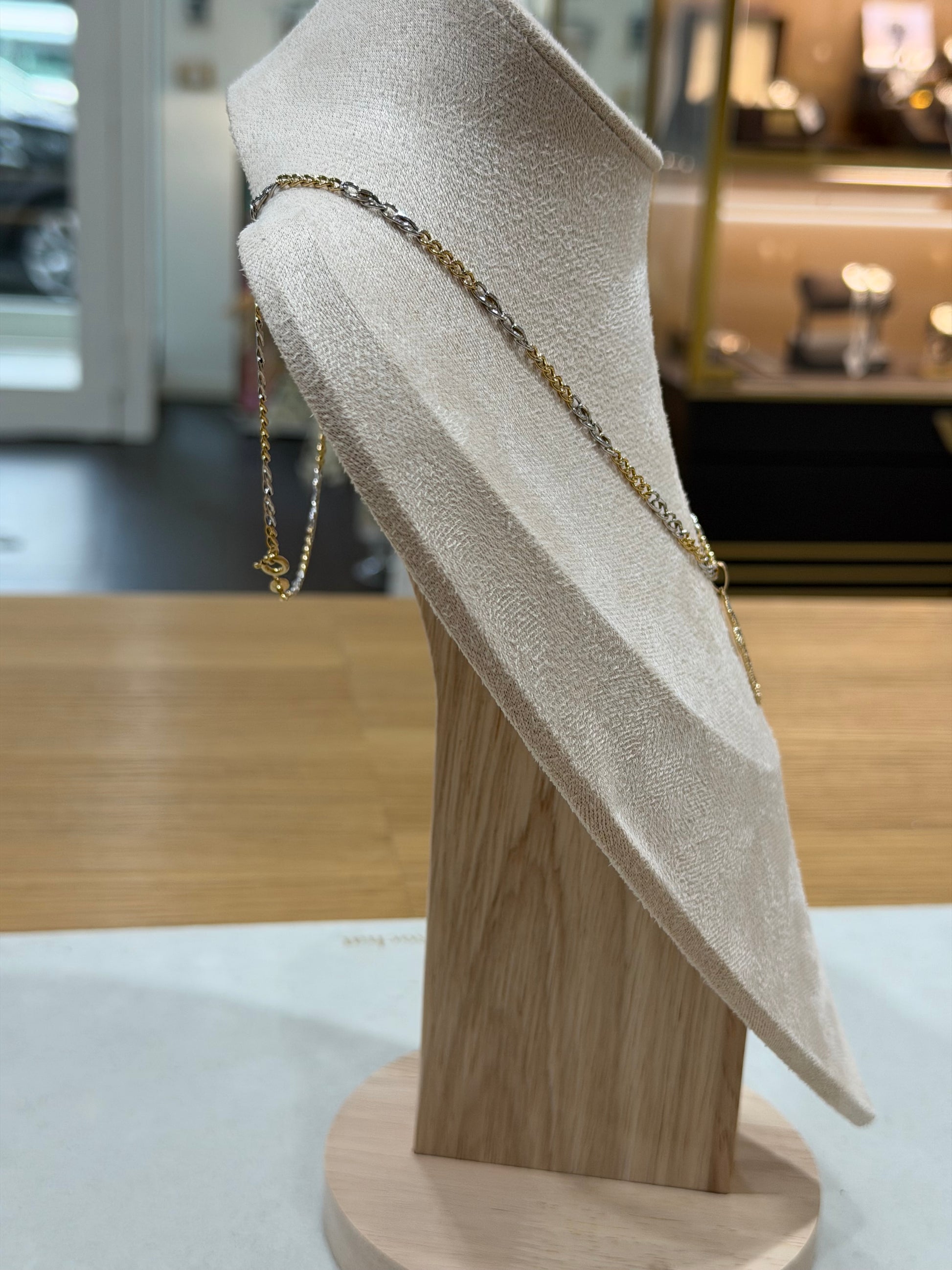 COLLANA BICOLORE ORO 18KT CON CROCE