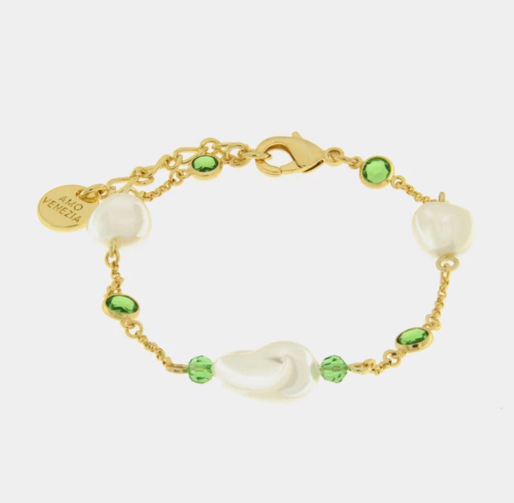 BRACCIALE AMO VENEZIA CRISTALLI VERDI E PERLE