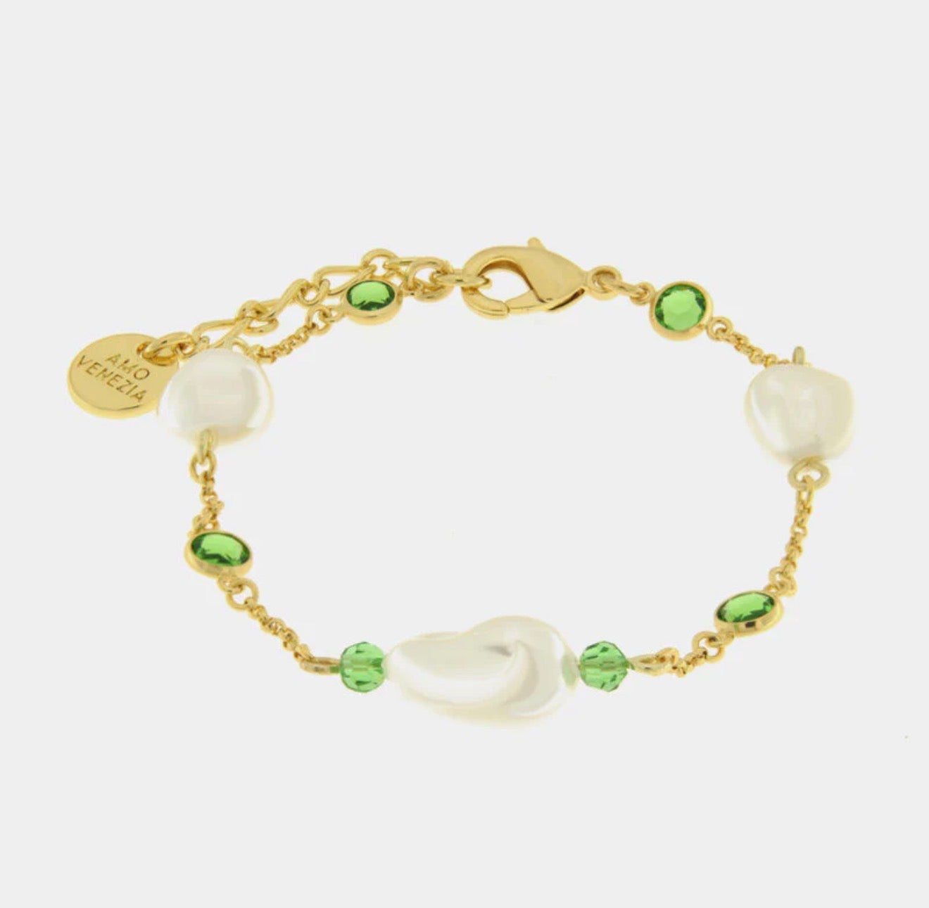 BRACCIALE AMO VENEZIA CRISTALLI VERDI E PERLE