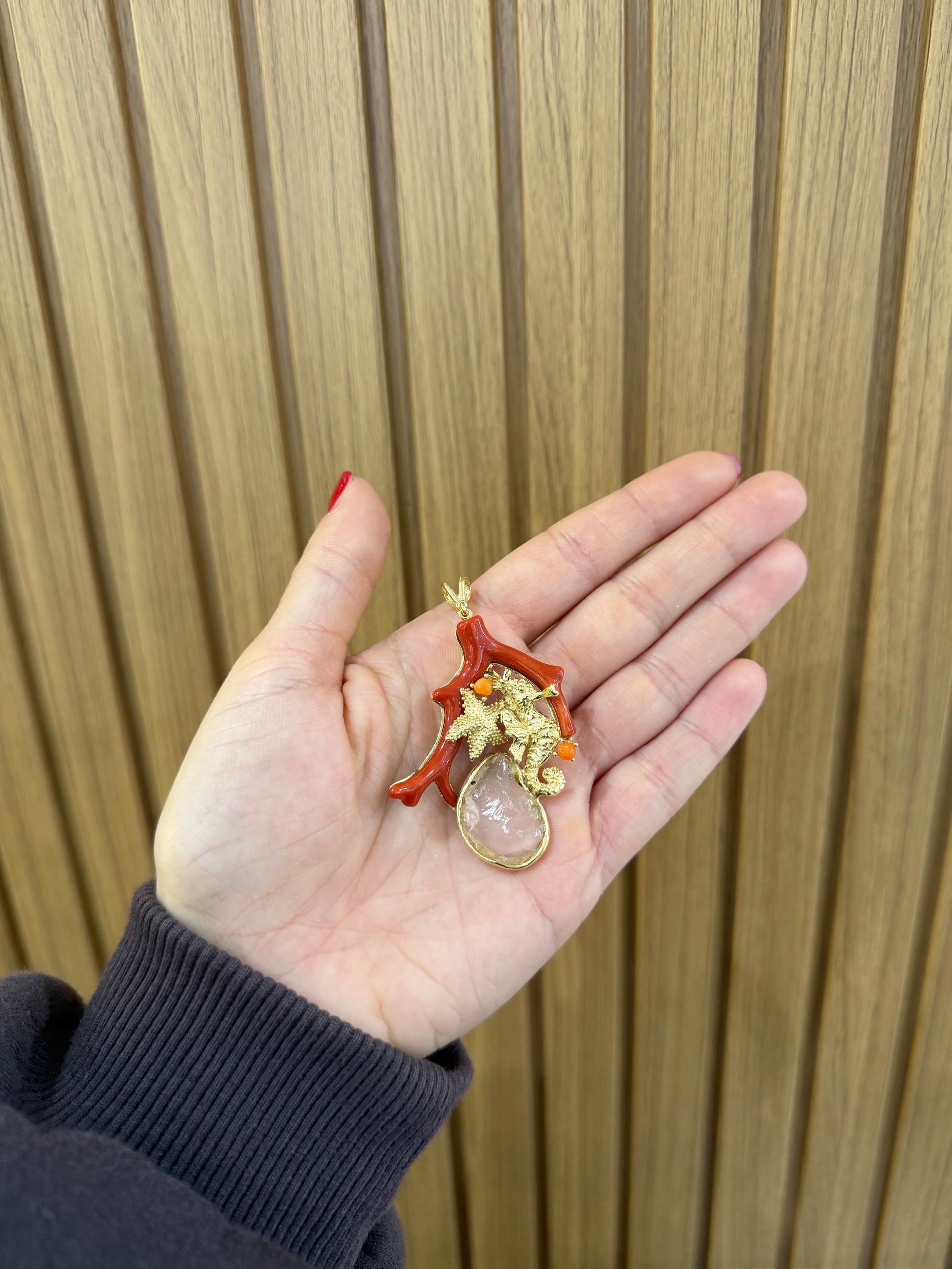 CIONDOLO FEDELE CORALLO CAVALLUCCIO MARINO ARGENTO 925