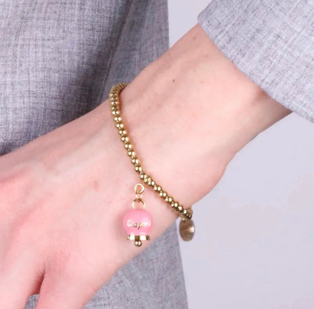 BRACCIALE AMO CAPRI IN ACCIAIO CON DORATURA E CAMPANELLA ROSA