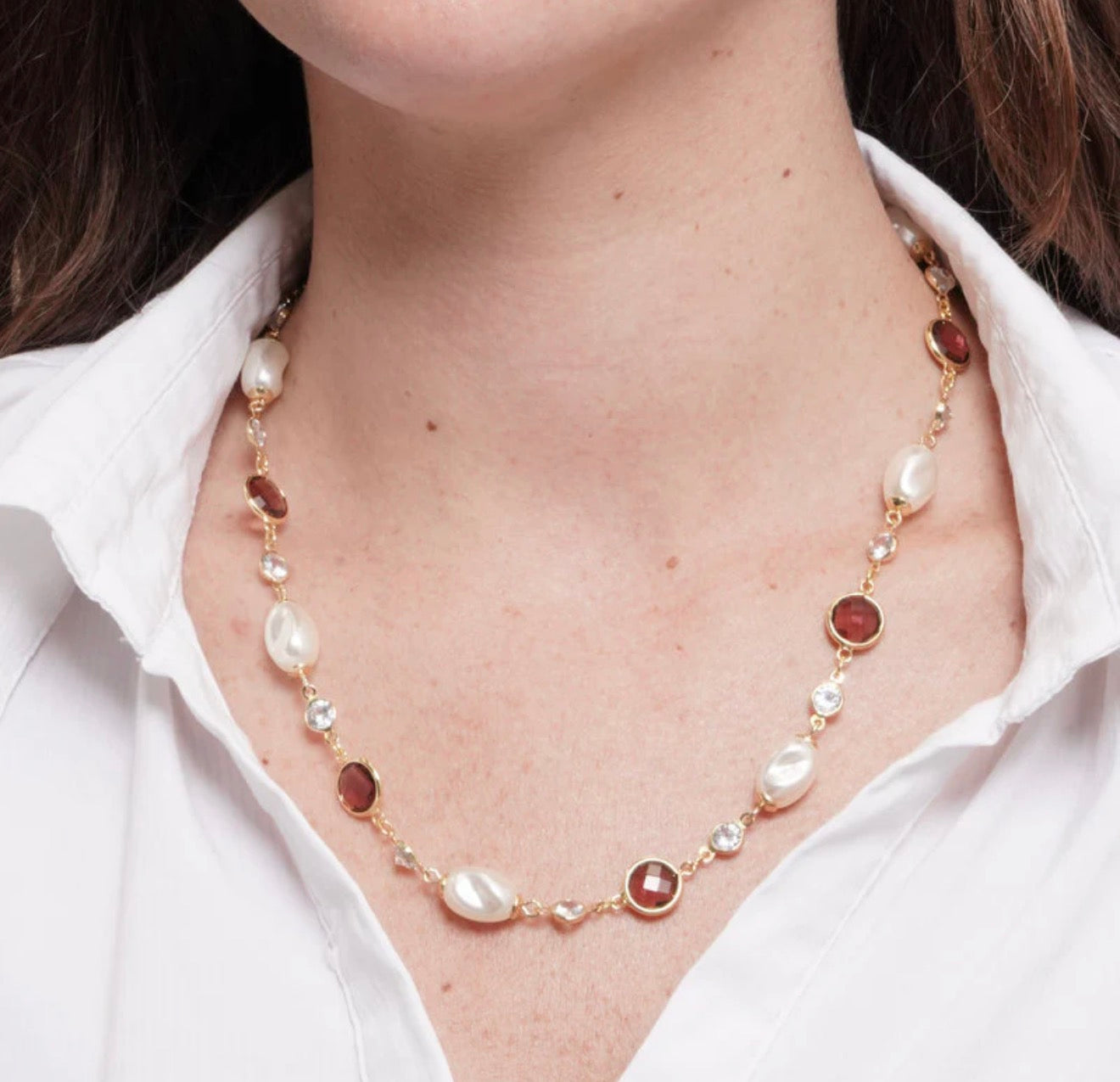 COLLANA AMO VENEZIA GIRO DI PERLE E CRISTALLI MARRONI