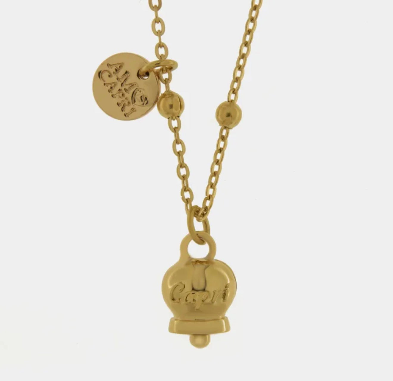 COLLANA AMO CAPRI CON CAMPANELLA PLACCATA ORO IN ACCIAIO