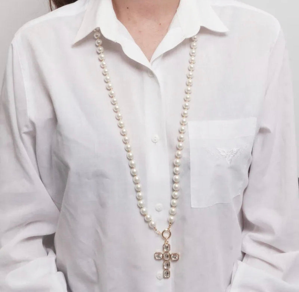 COLLANA AMO VENEZIA CON CROCE CRISTALLI E PERLE