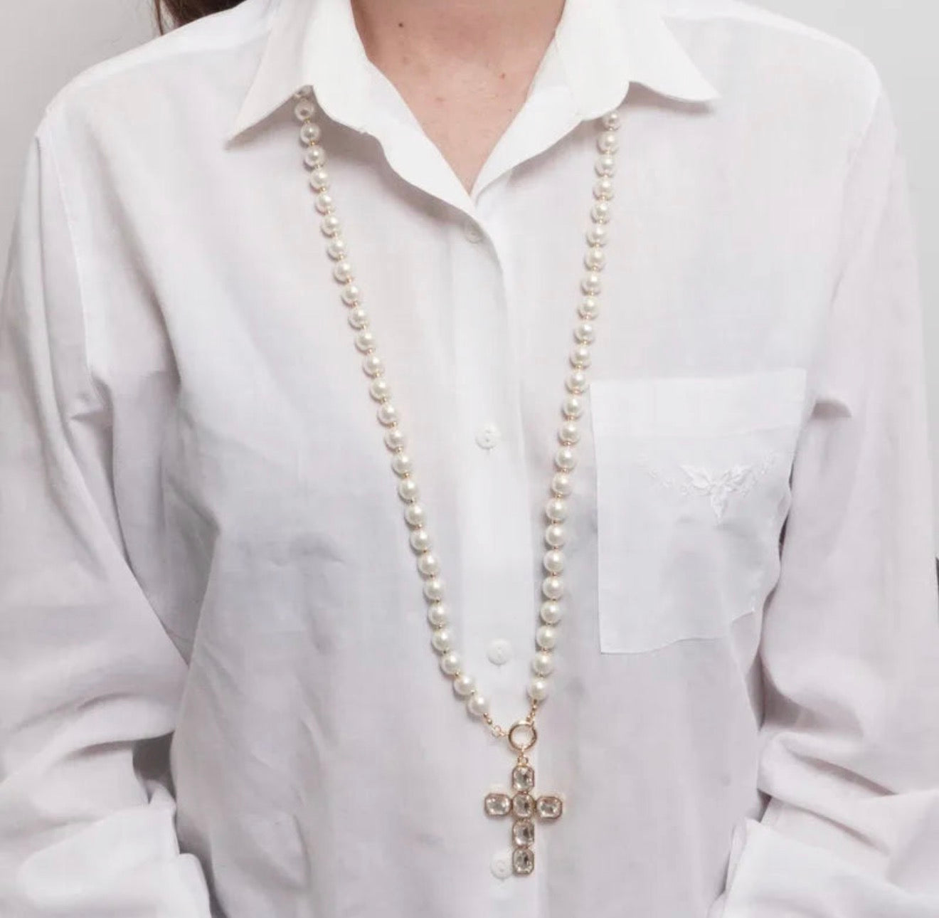 COLLANA AMO VENEZIA CON CROCE CRISTALLI E PERLE