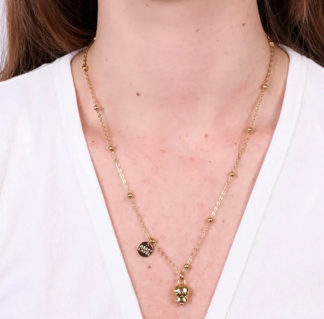 COLLANA AMO CAPRI CON CAMPANELLA PLACCATA ORO IN ACCIAIO