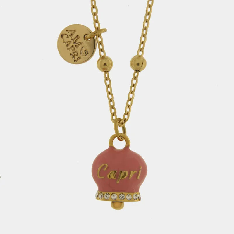 COLLANA AMO CAPRI ACCIAIO CON CAMPANELLA ROSA