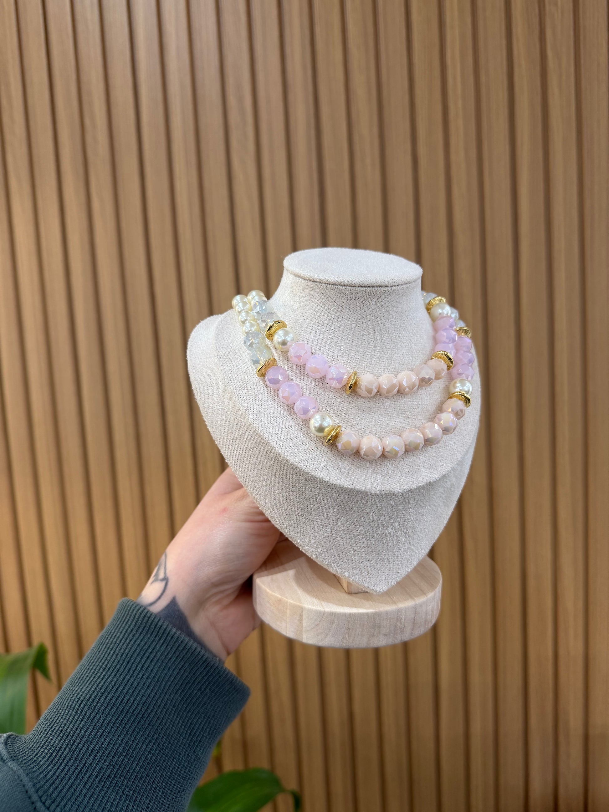 COLLANA DOPPIA CATENA CRISTALLI E PERLE AMO VENEZIA