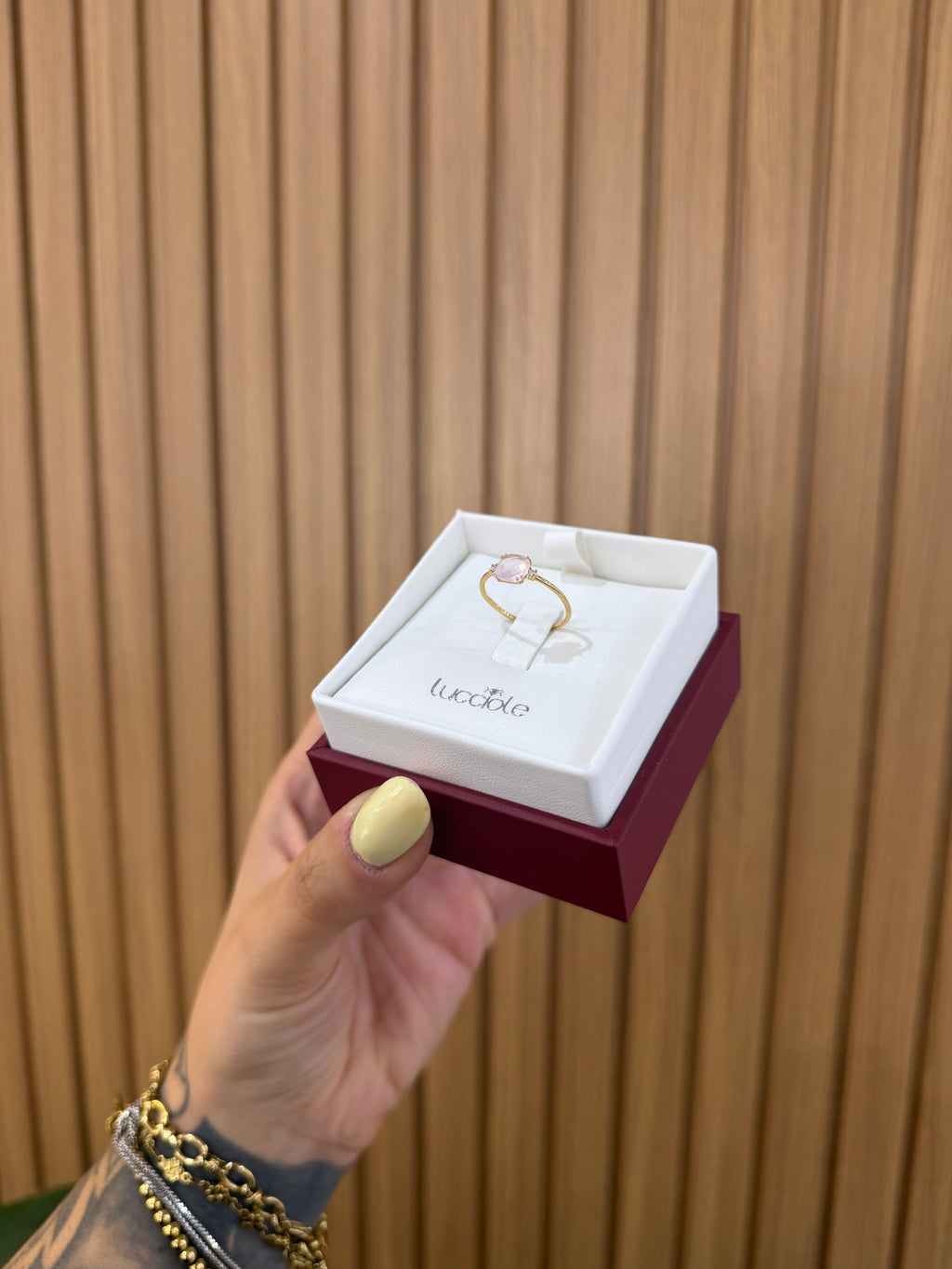 ANELLO LUCCIOLE ORO 9 CARATI PIETRA ROSA