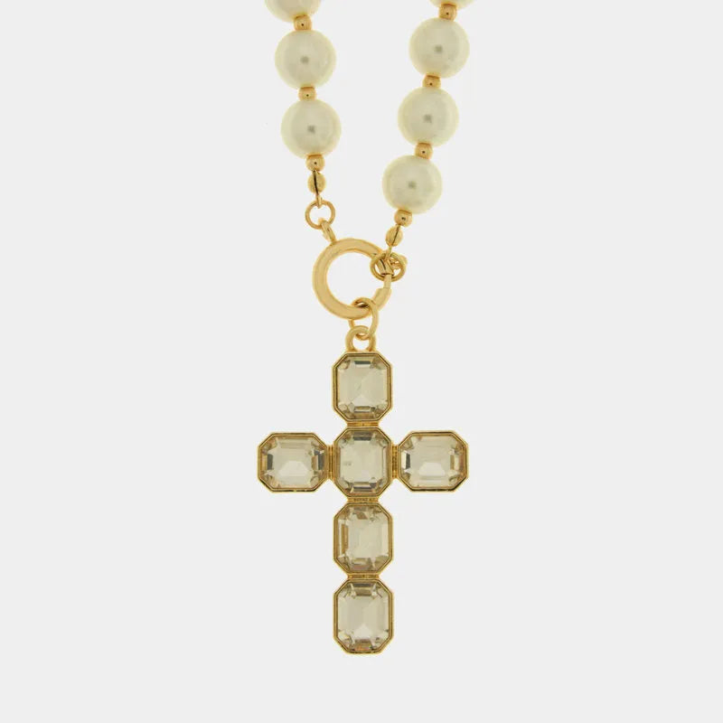 COLLANA AMO VENEZIA CON CROCE CRISTALLI E PERLE