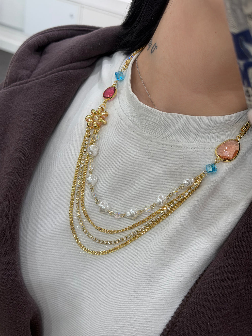 COLLANA MULTIFILO CON CRISTALLI COLORATI AMO VENEZIA