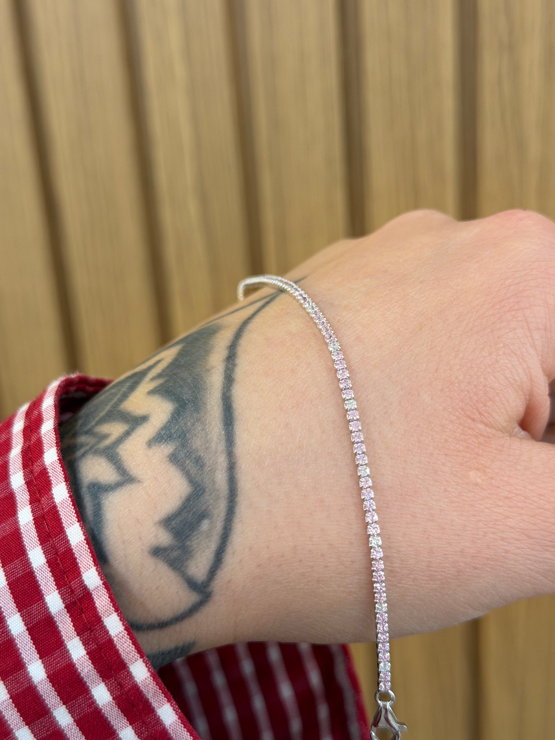 BRACCIALE TENNIS MINI ROSA E BIANCO ARGENTO 925