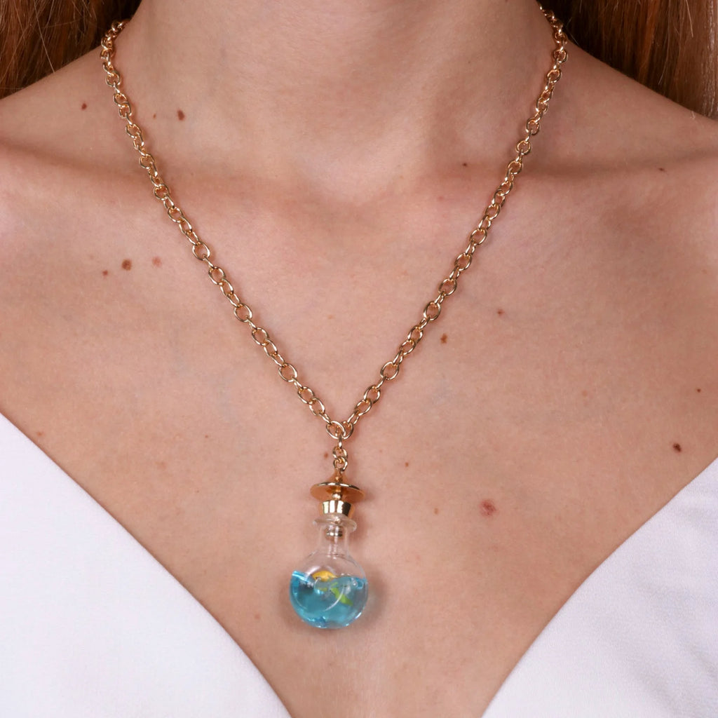 COLLANA AMO CAPRI IN METALLO CON BOTTIGLINA STELLA E PESCIOLINO
