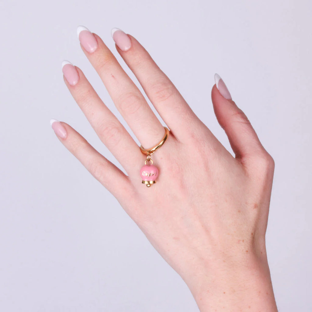 ANELLO IN ACCIAIO CON CAMPANELLA ROSA AMO CAPRI