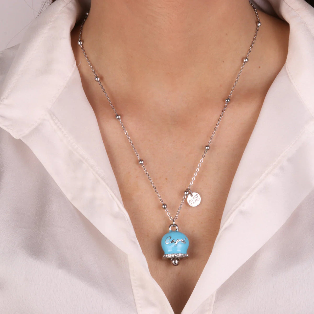 COLLANA IN METALLO CON CAMPANELLA CELESTE AMO CAPRI