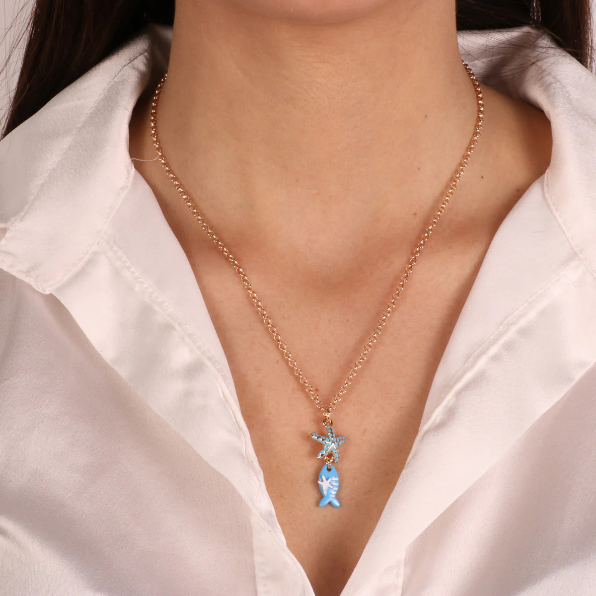 COLLANA IN METALLO CON STELLA E PESCIOLINO SANTORINI