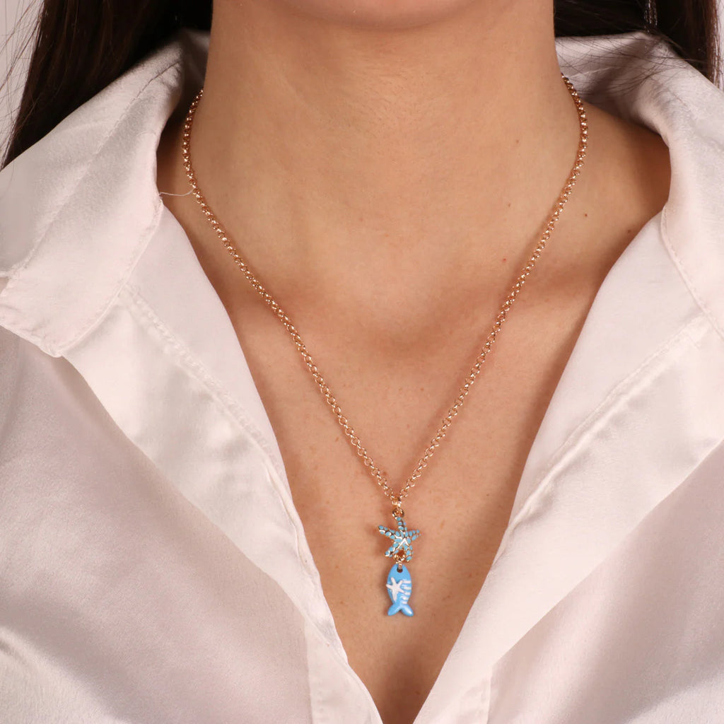 COLLANA IN METALLO CON STELLA E PESCIOLINO SANTORINI