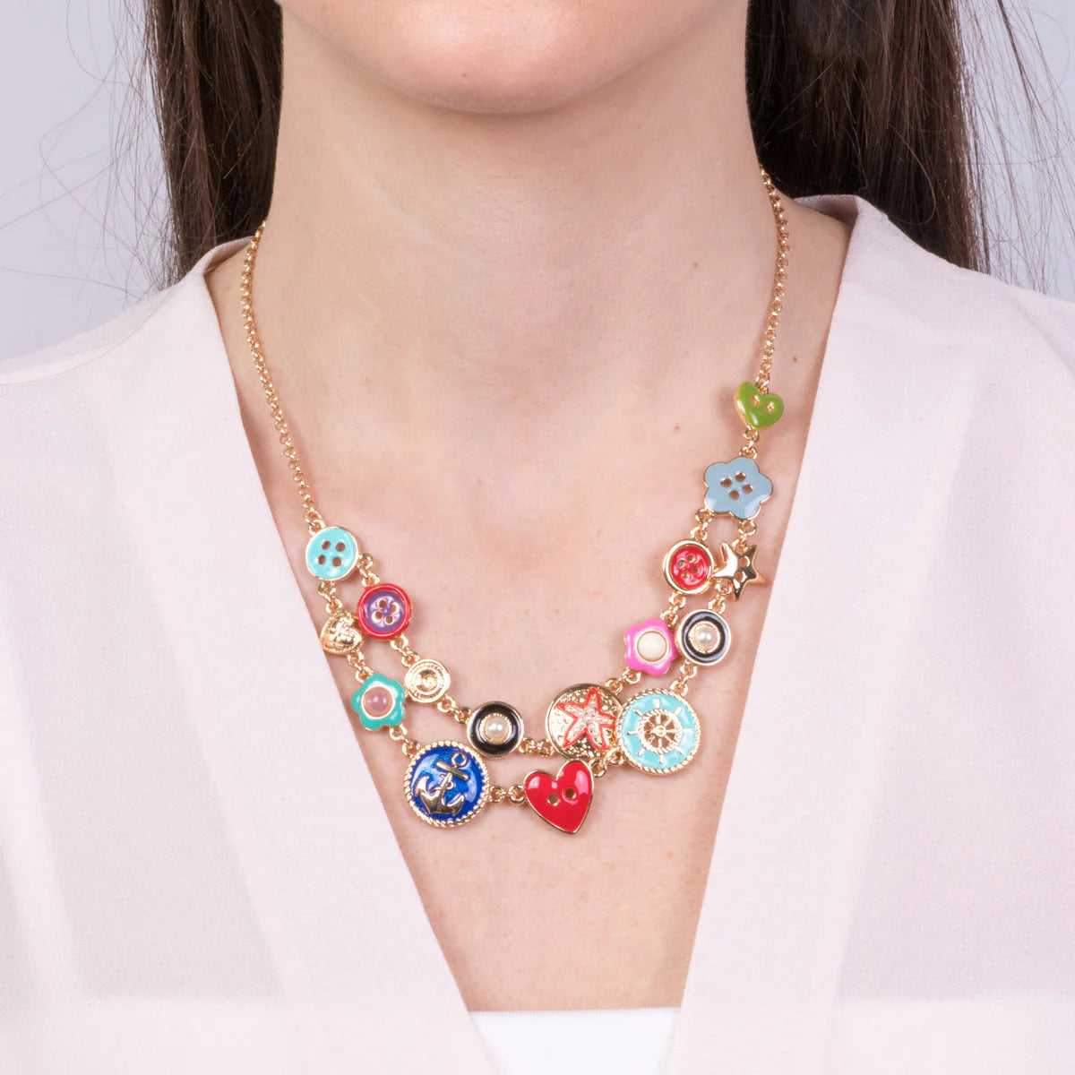 COLLANA IN METALLO CON CIONDOLI MARINI SANTORINI