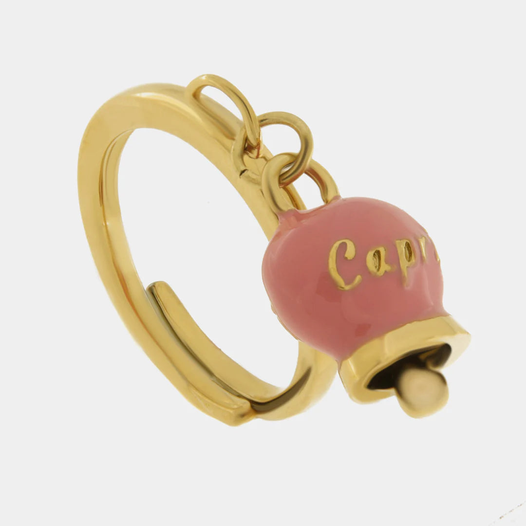 ANELLO IN ACCIAIO CON CAMPANELLA ROSA AMO CAPRI