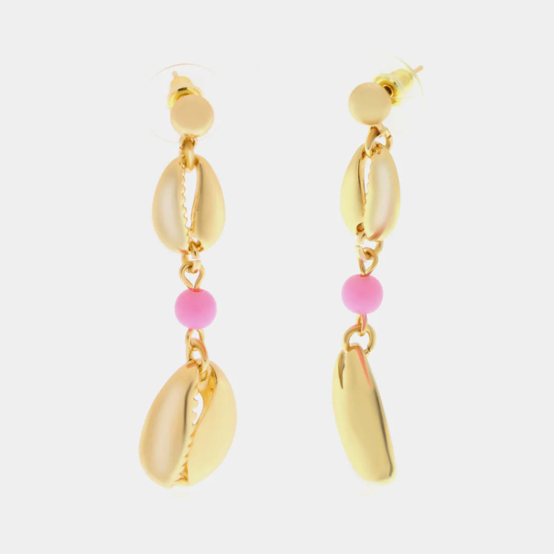 ORECCHINI IN METALLO CON CONCHIGLIE E PERLINE ROSA SANTORINI