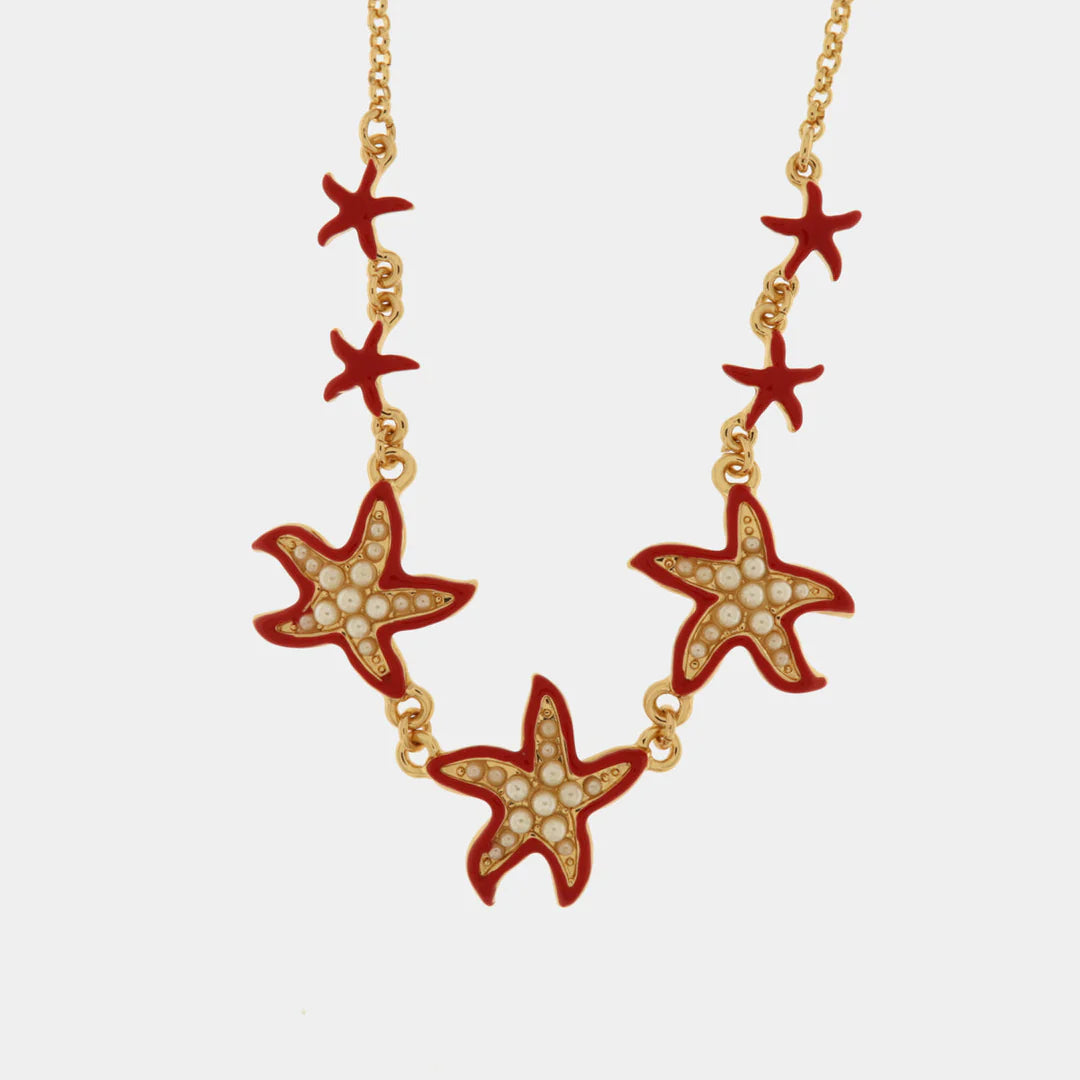 COLLANA IN METALLO CON STELLE MARINE ROSSE SANTORINI