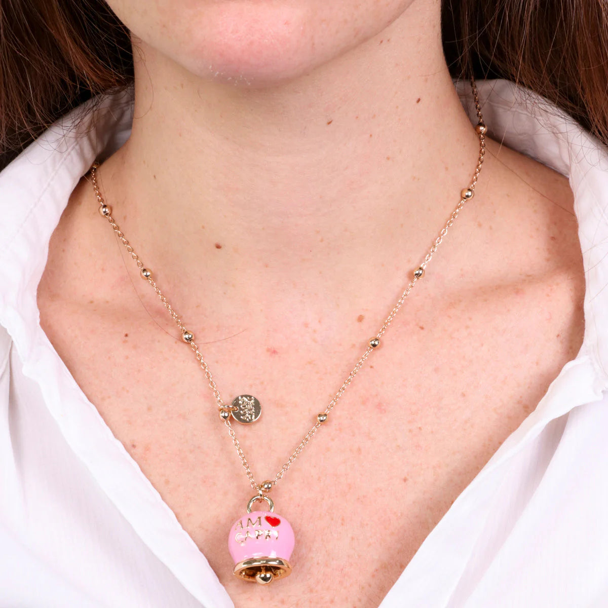 COLLANA AMO CAPRI IN METALLO CAMPANELLA ROSA