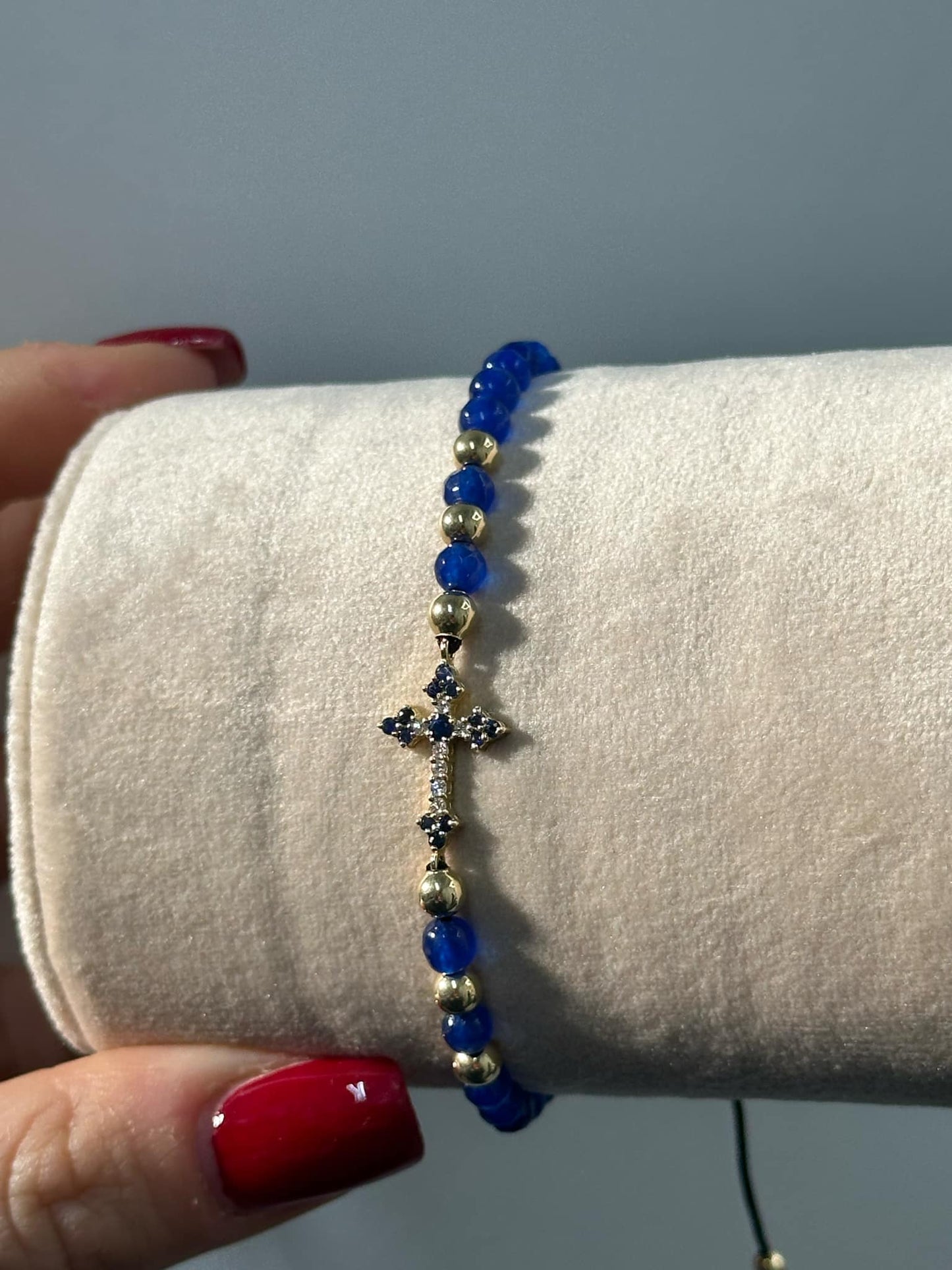 BRACCIALE CON CROCE DIAMANTI E ZAFFIRI DALU'