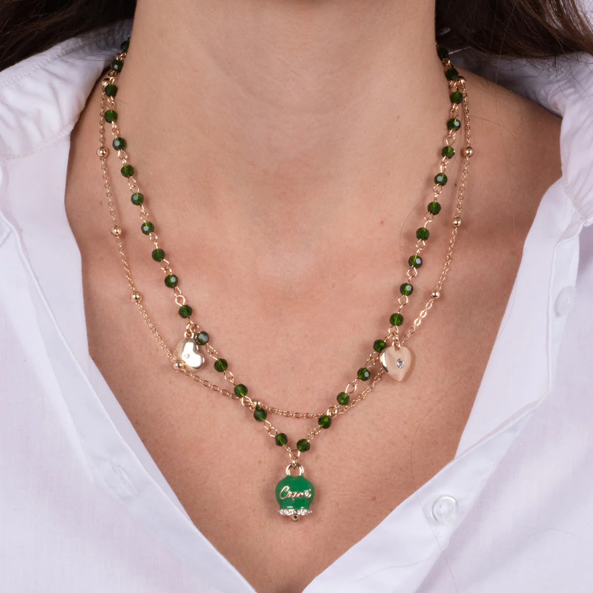 COLLANA AMO CAPRI MULTIFILO CON CAMPANA VERDE