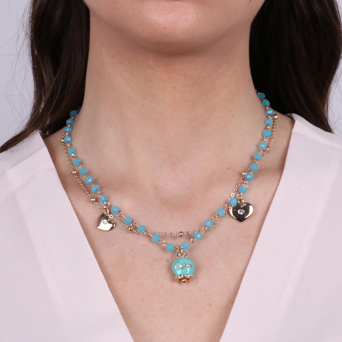COLLANA AMO CAPRI MULTIFILO IN METALLO CAMPANA CELESTE